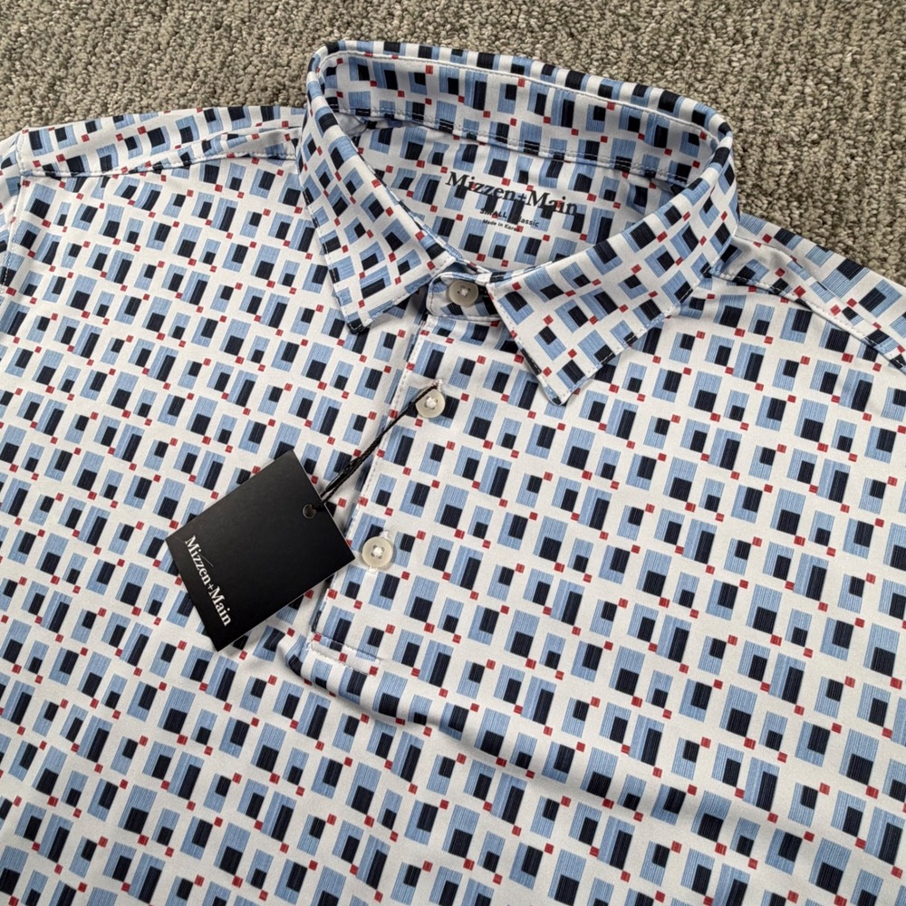 Mizzen+Main Versa Polo Mens Small Patriot Print Blue Geometric‎ 1KS-1663